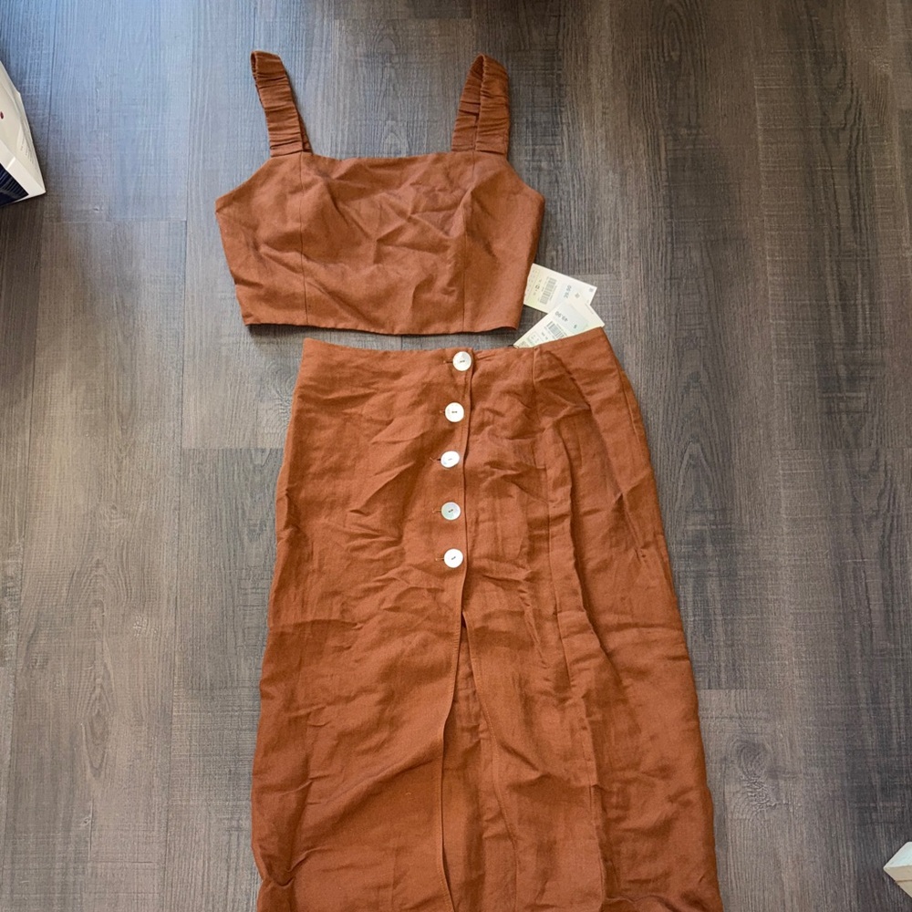 Zara Rust Brown Two-Piece Skirt Set